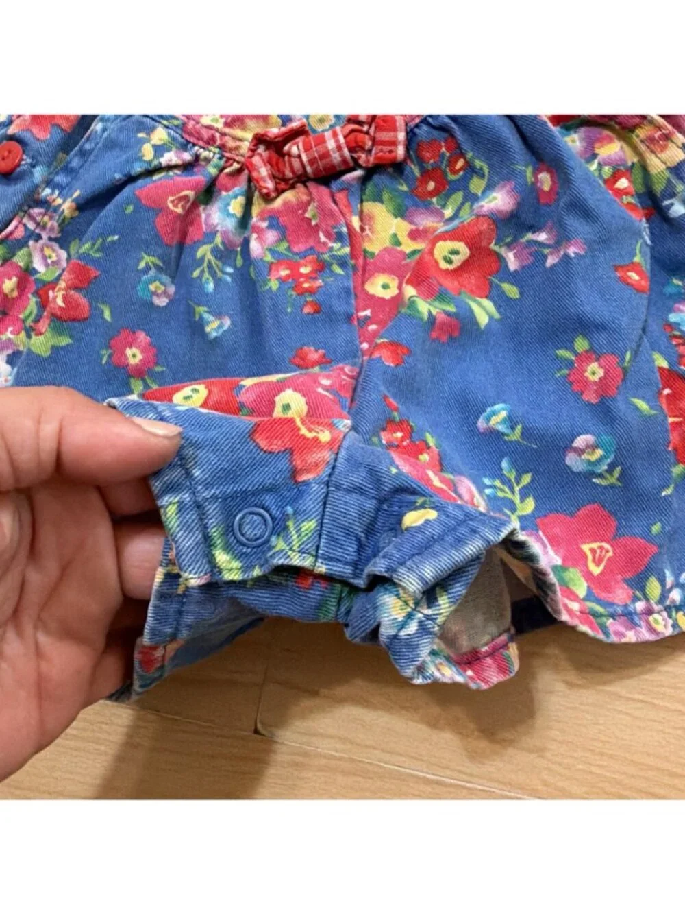 Vtg OshKosh B'gosh Floral Overalls Blue Romper 9-12M 90s